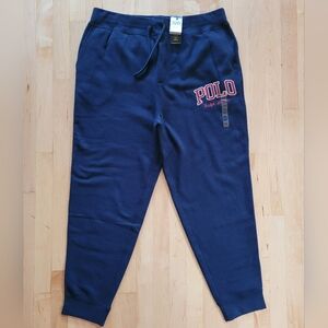 Polo Ralph Lauren Men's XXL Navy Blue Logo Script Fleece Jogger Sweatpants NWT